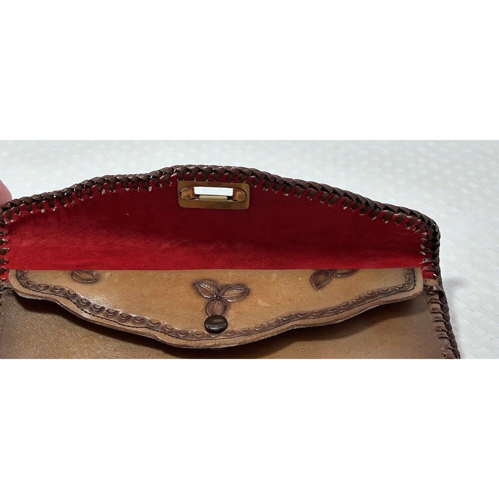 Vintage Crafted Hand Tooled Leather Brown Tan/2 tone Floral Personalized Wallet - Picture 11 of 11